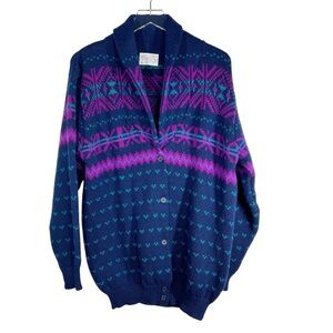 PENDLETON VINTAGE Button down V-Neck Sweater Cardigan with Fair Isle Small